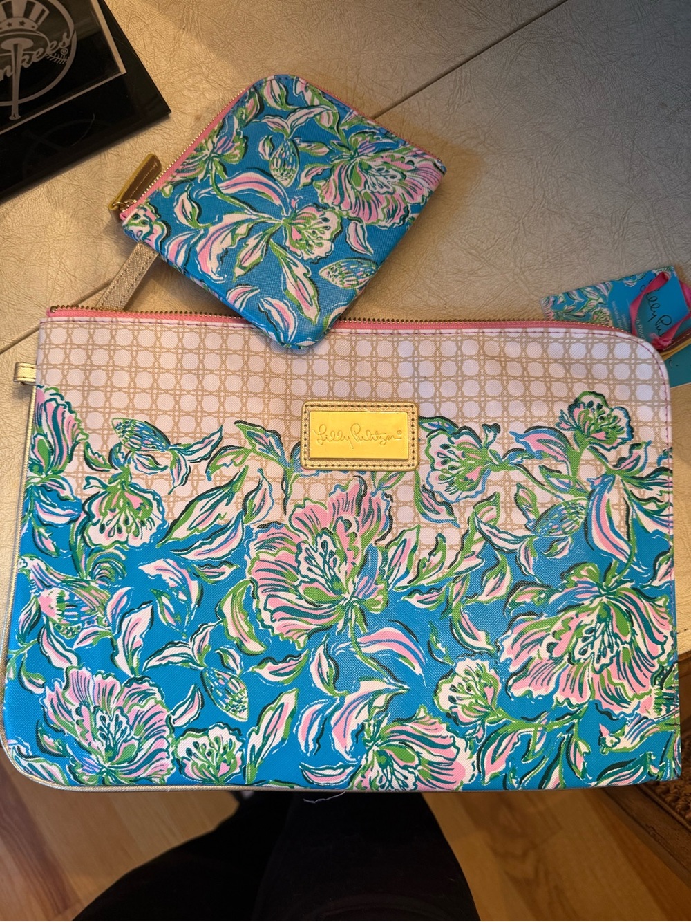 Lilly Pulitzer Blue Floral Laptop Sleeve with Matching Coin Pouch